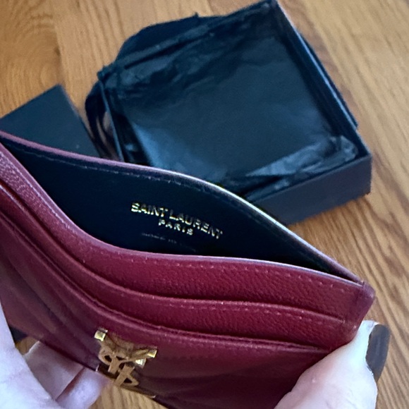 Saint Laurent Red Card Holder with Gold Logo - Picture 6 of 6